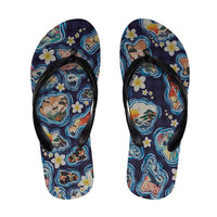 Hawaii Islands Map Design with Japanese Landscape Flip Flops Hawaiian Japan Fusion Art Navy Color