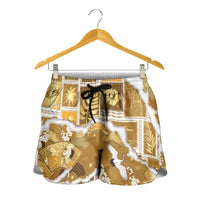 Hawaii Japanese Culture Gold Shorts for Women Spring Cranes Aloha Pattern