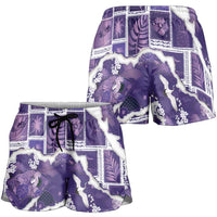 Hawaii Japanese Culture Purple Shorts for Women Spring Cranes Aloha Pattern
