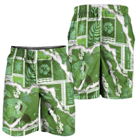 Hawaii Japanese Culture Sage Green Shorts for Men Spring Cranes Aloha Pattern