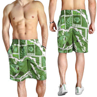 Hawaii Japanese Culture Sage Green Shorts for Men Spring Cranes Aloha Pattern