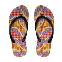 Hawaii Kahili Palaka Motifs Flip Flops Hawaiian Honohono Pikake Lei LT14 Red - Polynesian Pride
