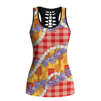 Hawaii Kahili Palaka Motifs Hollow Tank Top Hawaiian Honohono Pikake Lei LT14 Female Red - Polynesian Pride