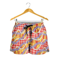Hawaii Kahili Palaka Motifs Shorts for Women Hawaiian Honohono Pikake Lei LT14 - Polynesian Pride