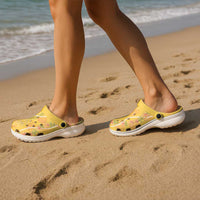 Hawaii Maile Lei Clogs Shoes With Yellow Monstera Pattern - Polynesian Pride