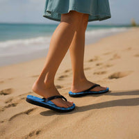 Hawaii Maile Lei Flip Flops With Blue Monstera Pattern - Polynesian Pride