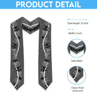 Hawaii Maile Lei Graduation Stole With Gray Monstera Pattern