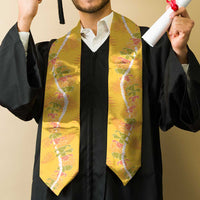 Hawaii Maile Lei Graduation Stole With Yellow Monstera Pattern