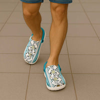 Hawaii Makahiki Turtle Clogs Shoes Blue Tapa Pattern - Polynesian Pride