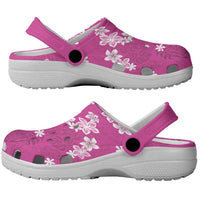 Hawaii Monstera Deliciosa Clogs Shoes Pink Plumeria Polynesian Pattern - Polynesian Pride
