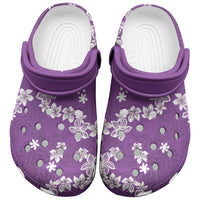 Hawaii Monstera Deliciosa Clogs Shoes Purple Plumeria Polynesian Pattern - Polynesian Pride