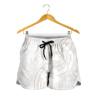 Hawaii Plumeria Lokelani Pikake Lei Shorts for Women Sandy Beige Polynesian Tattoo