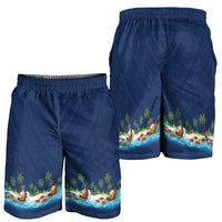 Hawaii Santa Riding Sea Turtle Shorts for Men Mele Kalikimaka Polynesian Pattern - Polynesian Pride