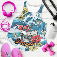 Hawaii Santa Skeleton Surfing Personalized Women Racerback Tank Mele Kalikimaka i Iulai! LT9 Blue - Polynesian Pride