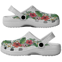 Hawaii Tropical Flowers and Leaves Clogs Shoes Tapa Pattern White Mode LT03 - Polynesian Pride
