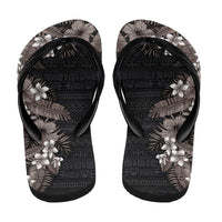 Hawaii Tropical Flowers and Leaves Flip Flops Tapa Pattern Grayscale Mode LT03 - Polynesian Pride