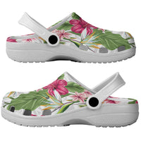 Hawaii Tropical Flowers Clogs Shoes Polynesian Tattoo White