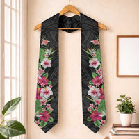 Hawaii Tropical Flowers Graduation Stole Black Polynesian Tattoo Art