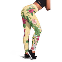 Hawaii Tropical Flowers Leggings Polynesian Tattoo Buttermilk