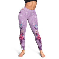 Hawaii Tropical Flowers Leggings Polynesian Tattoo Lavender