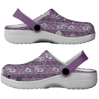 Hawaii Vintage Violet Hibiscus Tapa Pattern Clogs Shoes - Polynesian Pride