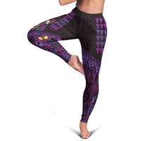 Hawaiian Abstract Sea Turtle Leggings Polynesian Tapa Art and Kakau Tattoo Purple WaterColor - Polynesian Pride
