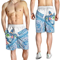 Hawaiian Abstract Sea Turtle Shorts for Men Polynesian Tapa Art and Kakau Tattoo White WaterColor - Polynesian Pride
