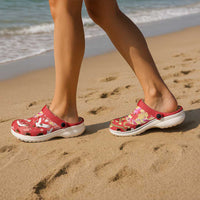 Hawaiian and Japanese Culture Together Clogs Shoes Kakau Tribal Pattern and Irezumi Art Red Color