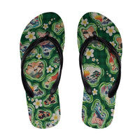Hawaiian and Japanese Culture Together Flip Flops Hawaiian Island Shapes with Japanese Landscape Green Color LT03 Green - Polynesian Pride
