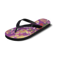 Hawaiian and Japanese Culture Together Flip Flops Kakau Tribal Pattern and Irezumi Art Purple Color
