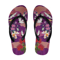 Hawaiian and Japanese Culture Together Flip Flops Purple Ohia Lehua Plumeria and Sakura Blooming - Polynesian Pride