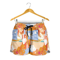 Hawaiian and Japanese Culture Together Shorts for Women Palaka Japanese Art and Tropical Motif Tribal Patchwork LT03 - Polynesian Pride
