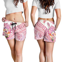 Hawaiian and Japanese Culture Together Shorts for Women Tropical Honu with Japanese Elements Pink Color LT03 - Polynesian Pride