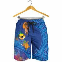 Hawaiian Funny Fruits Sea Animals Shorts for Men Mango Reef Triggerfish and Pineapple Turtle and Mandarin Jellyfish LT03 - Polynesian Pride