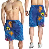 Hawaiian Funny Fruits Sea Animals Shorts for Men Mango Reef Triggerfish and Pineapple Turtle and Mandarin Jellyfish LT03 - Polynesian Pride