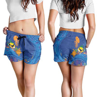 Hawaiian Funny Fruits Sea Animals Shorts for Women Mango Reef Triggerfish and Pineapple Turtle and Mandarin Jellyfish LT03 - Polynesian Pride
