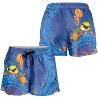 Hawaiian Funny Fruits Sea Animals Shorts for Women Mango Reef Triggerfish and Pineapple Turtle and Mandarin Jellyfish LT03 - Polynesian Pride