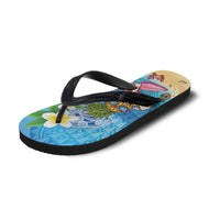 Hawaiian Funny Pineapple Surfing Flip Flops Beach with Tribal Kakau and Plumeria