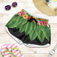 Hawaiian Hula Skirt Style Shorts for Women Tropical Flowers and Leaves - Polynesian Pride