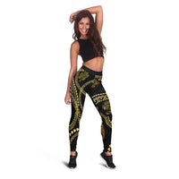 Hawaiian Kakau Art and Hisbiscus Tattoo Leggings Tribal Pattern-Gold Style - Polynesian Pride