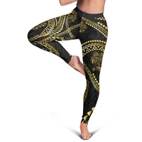 Hawaiian Kakau Art and Hisbiscus Tattoo Leggings Tribal Pattern-Gold Style - Polynesian Pride