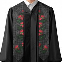 Hawaiian Kakau Art Graduation Stole Taro Leaves with Ohia Lehua and Pakala Pattern