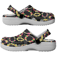 Hawaiian Kakau Tattoo Leis and Palaka Pattern Clogs Shoes Traditional Aloha Tribal Black Color