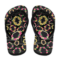 Hawaiian Kakau Tattoo Leis and Palaka Pattern Flip Flops Traditional Aloha Tribal Black Color