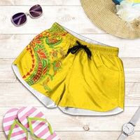 Hawaiian Kakau Tribal Sea Animals Tattoos Shorts for Women Kanaka Maoli Flag Color Inspired