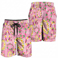 Hawaiian Leis Shorts for Men Kakau Tattoos and Palaka Pastel Pink Color