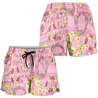 Hawaiian Leis Shorts for Women Kakau Tattoos and Palaka Pastel Pink Color