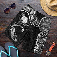 Hawaiian Manta Ray Tribal Shorts for Men Polynesian Art Motifs Black Color