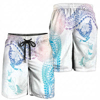Hawaiian Manta Ray Tribal Shorts for Men Polynesian Art Motifs Sweet Pastel