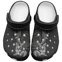 Hawaiian Monk Seal and Whale Clogs Shoes Kakau Tribal Pattern Grayscale